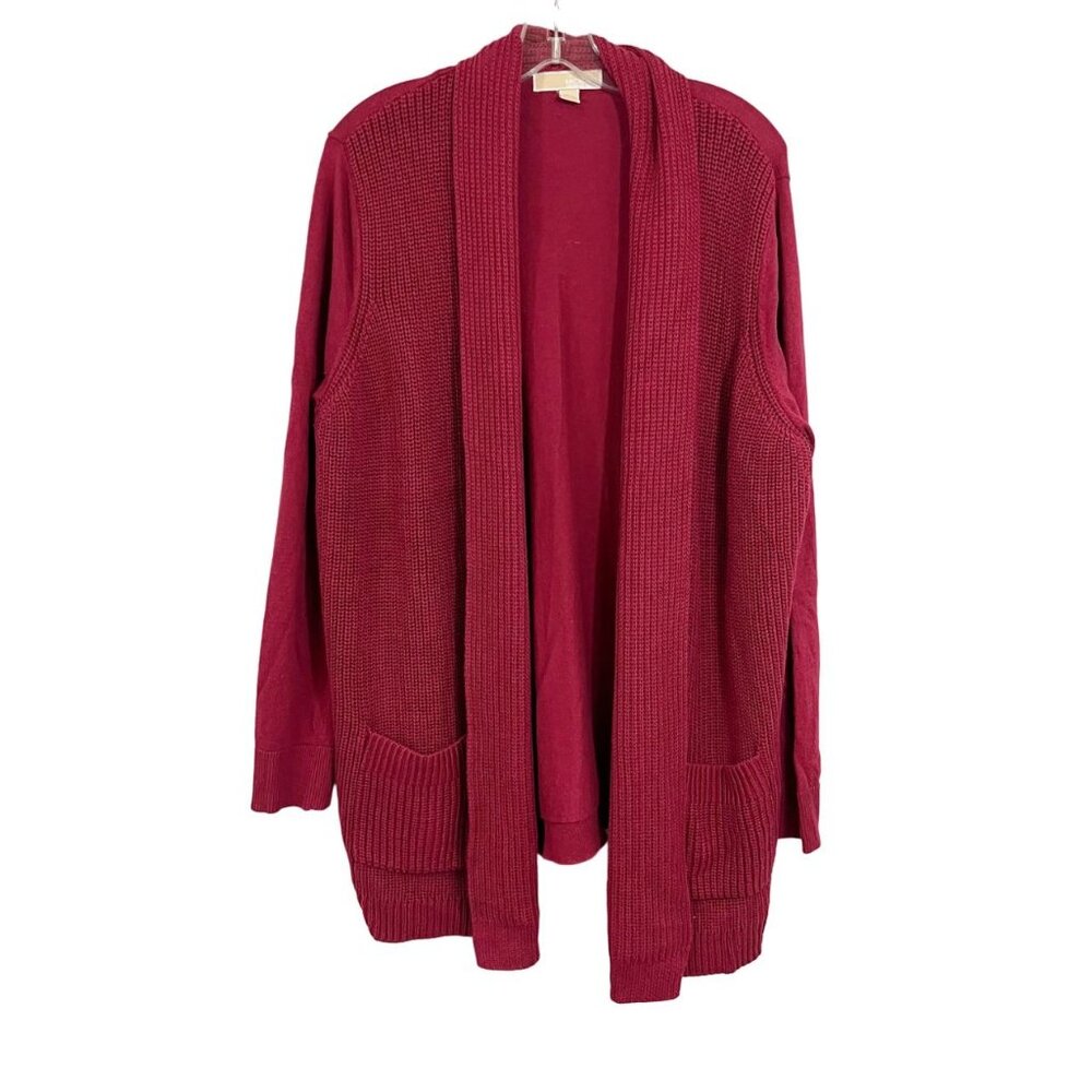 MICHAEL Michael Kors Red Knit Open Front Longline‎ Cardigan Sweater - Size XL